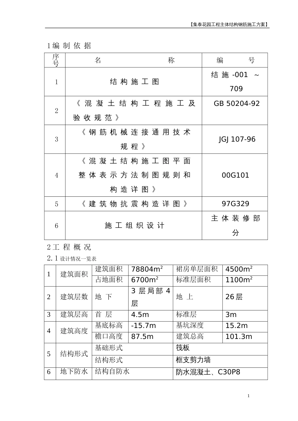2085集泰花园工程主体结构钢筋施工方案_第1页
