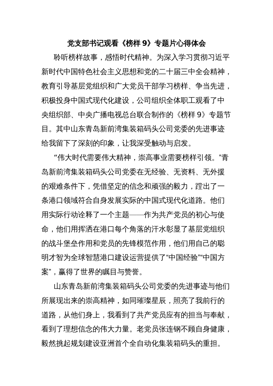 党支部书记观看《榜样9》专题片心得体会_第1页