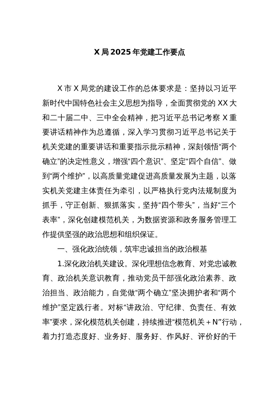 X局2025年党建工作要点_第1页