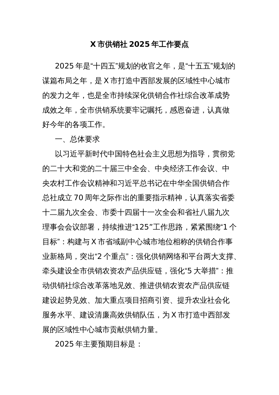 X市供销社2025年工作要点_第1页