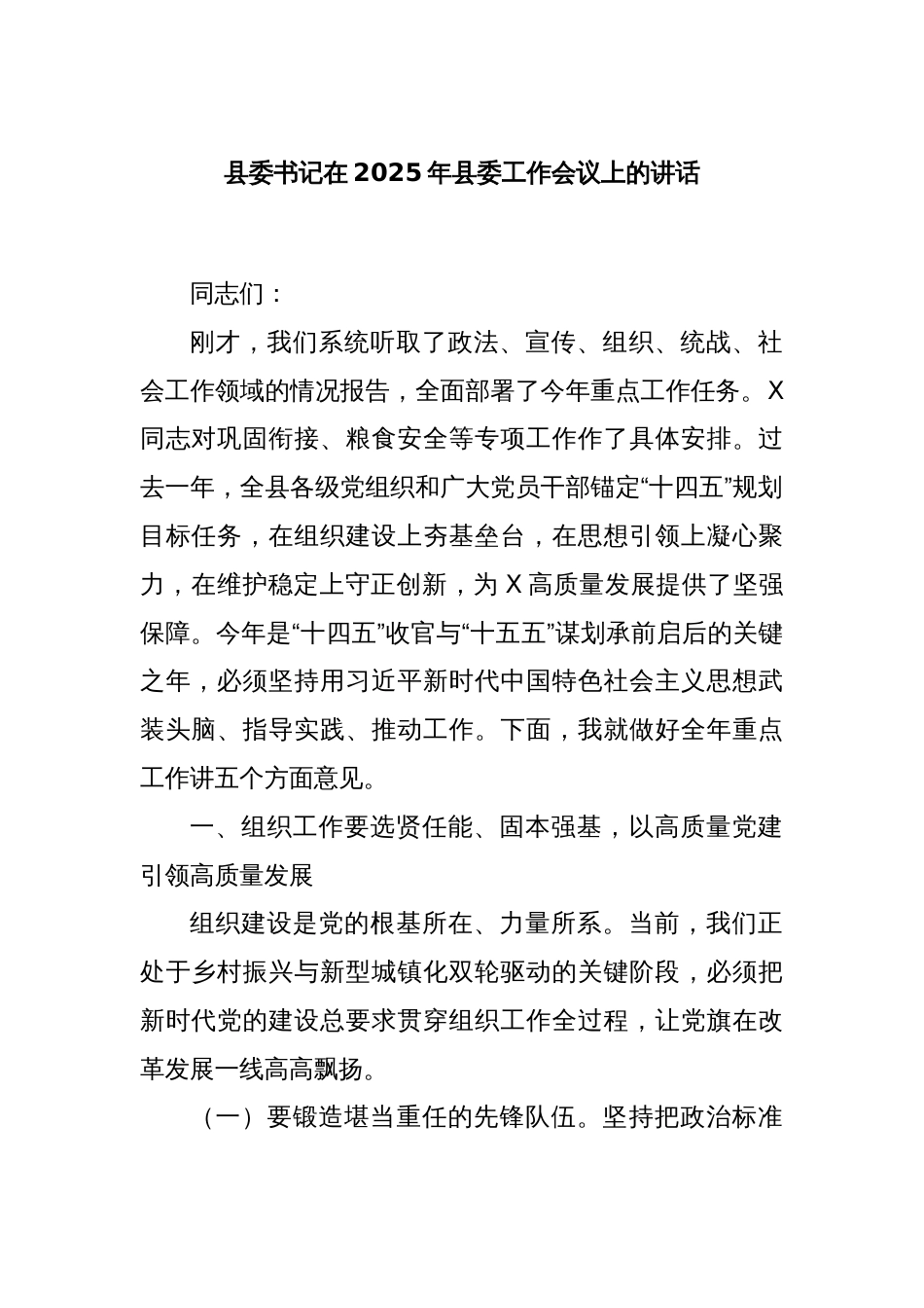 县委书记在2025年县委工作会议上的讲话_第1页