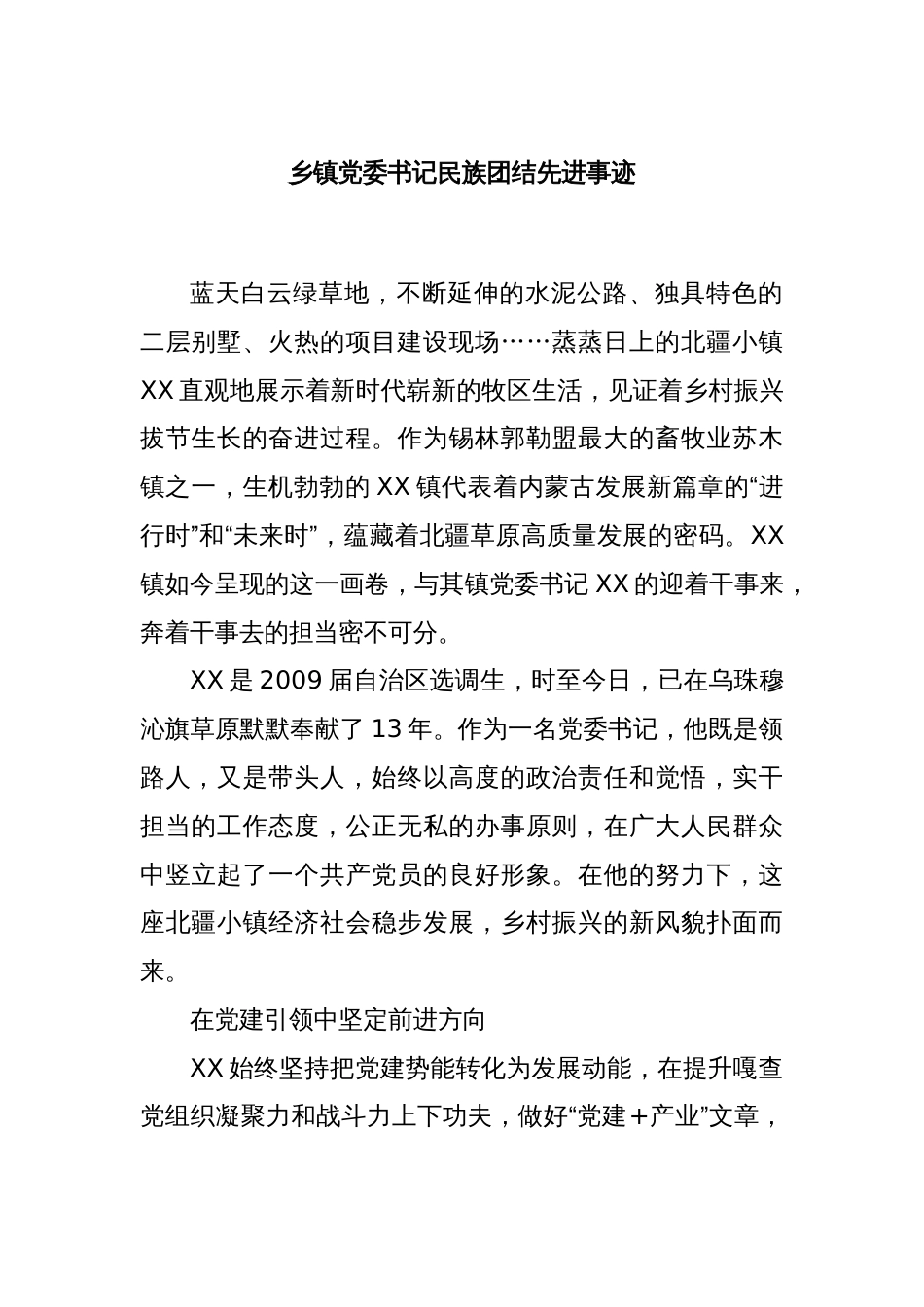 乡镇党委书记民族团结先进事迹_第1页