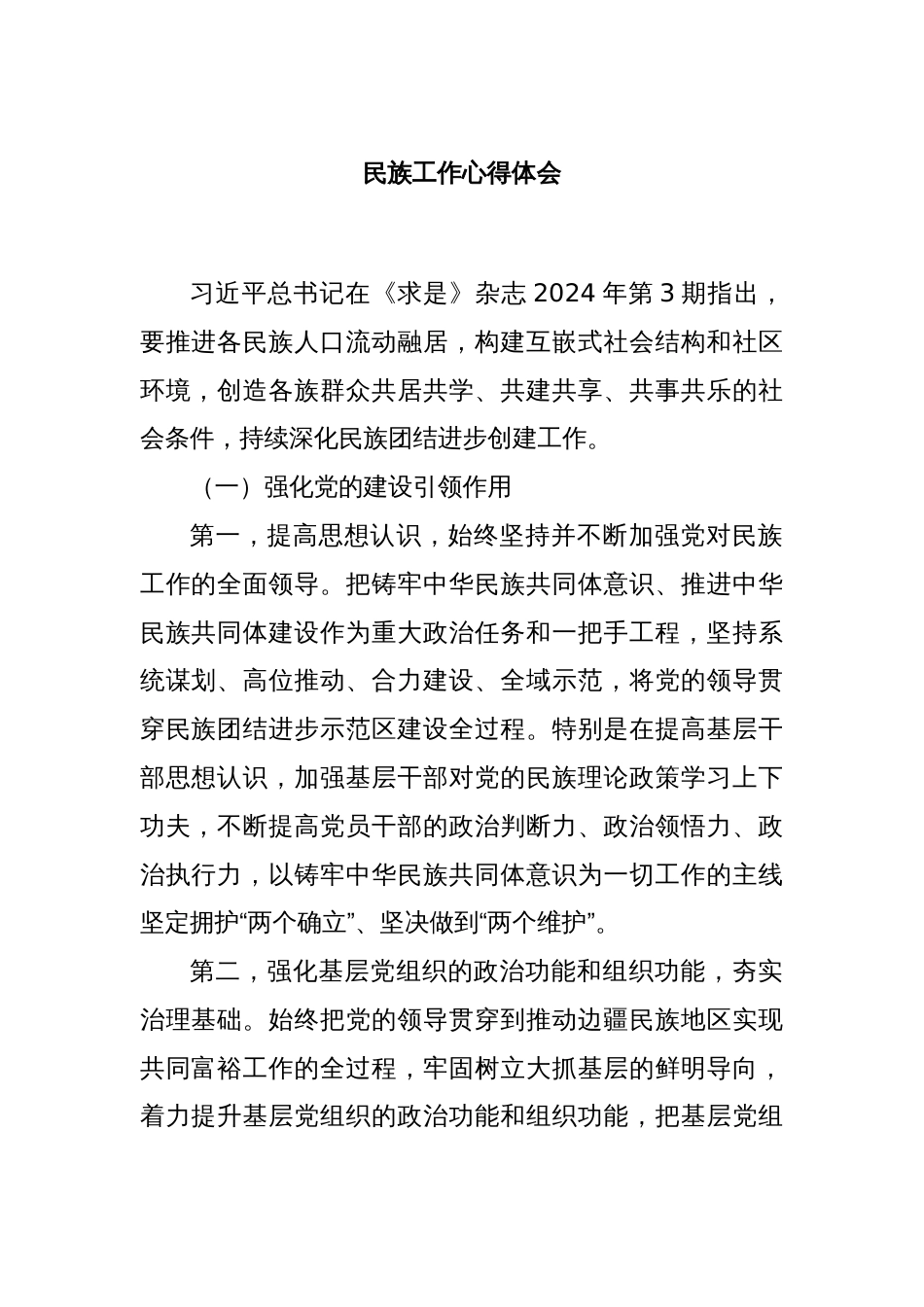 民族工作心得体会_第1页