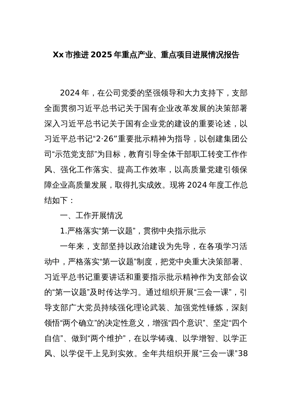 Xx市推进2025年重点产业、重点项目进展情况报告_第1页