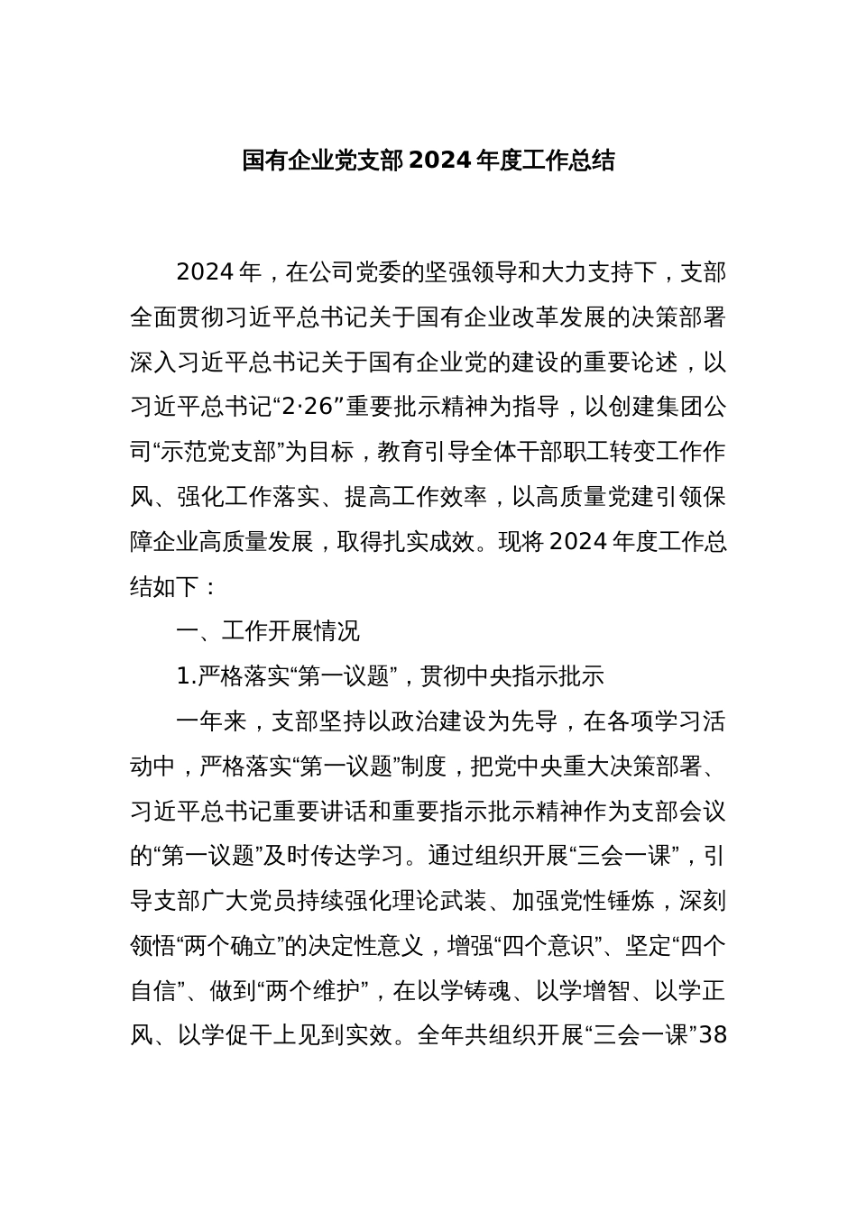 国有企业党支部2024年度工作总结_第1页