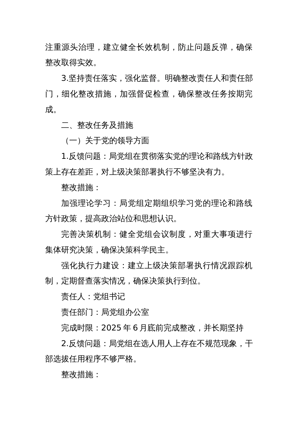 某某市人力资源和社会保障局2025年巡察反馈问题整改工作方案_第2页