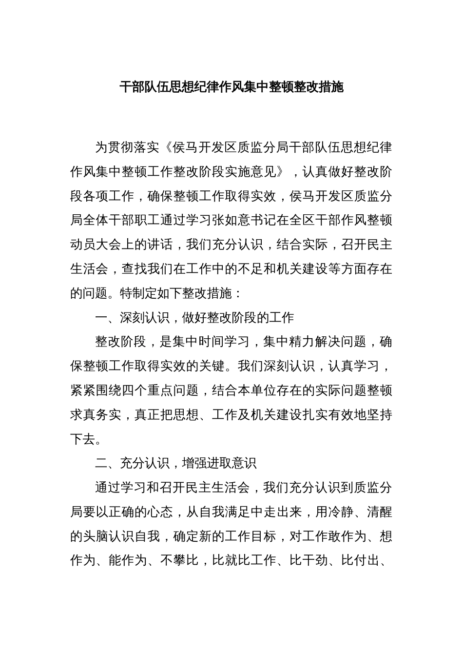 干部队伍思想纪律作风集中整顿整改措施_第1页