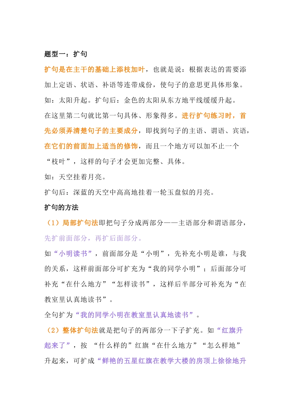 小学语文专项：扩写句子方法+步骤+练习_第1页