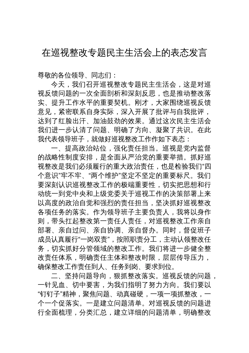 在巡视整改专题民主生活会上的表态发言汇编材料（3篇）_第2页