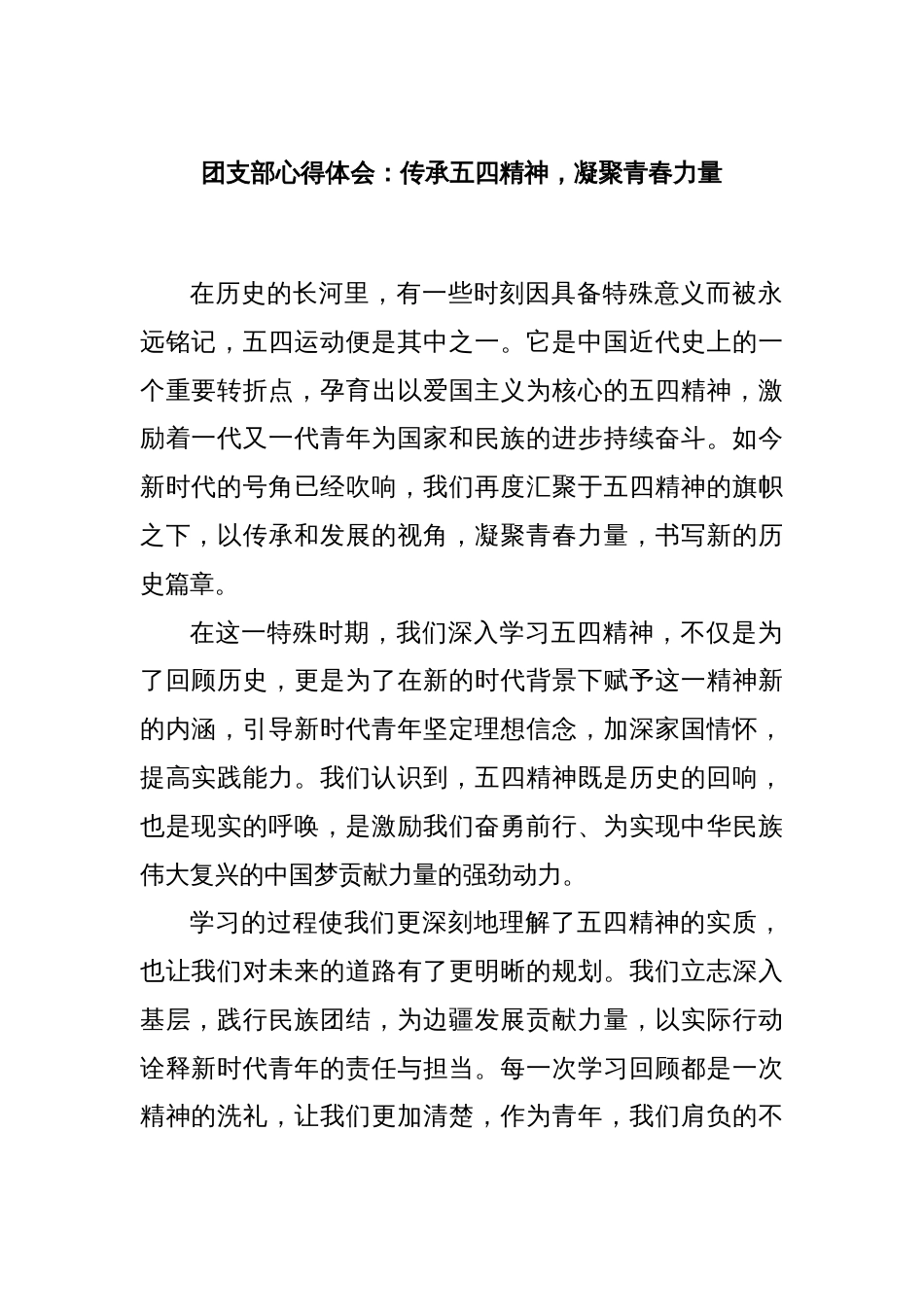 团支部心得体会：传承五四精神，凝聚青春力量_第1页