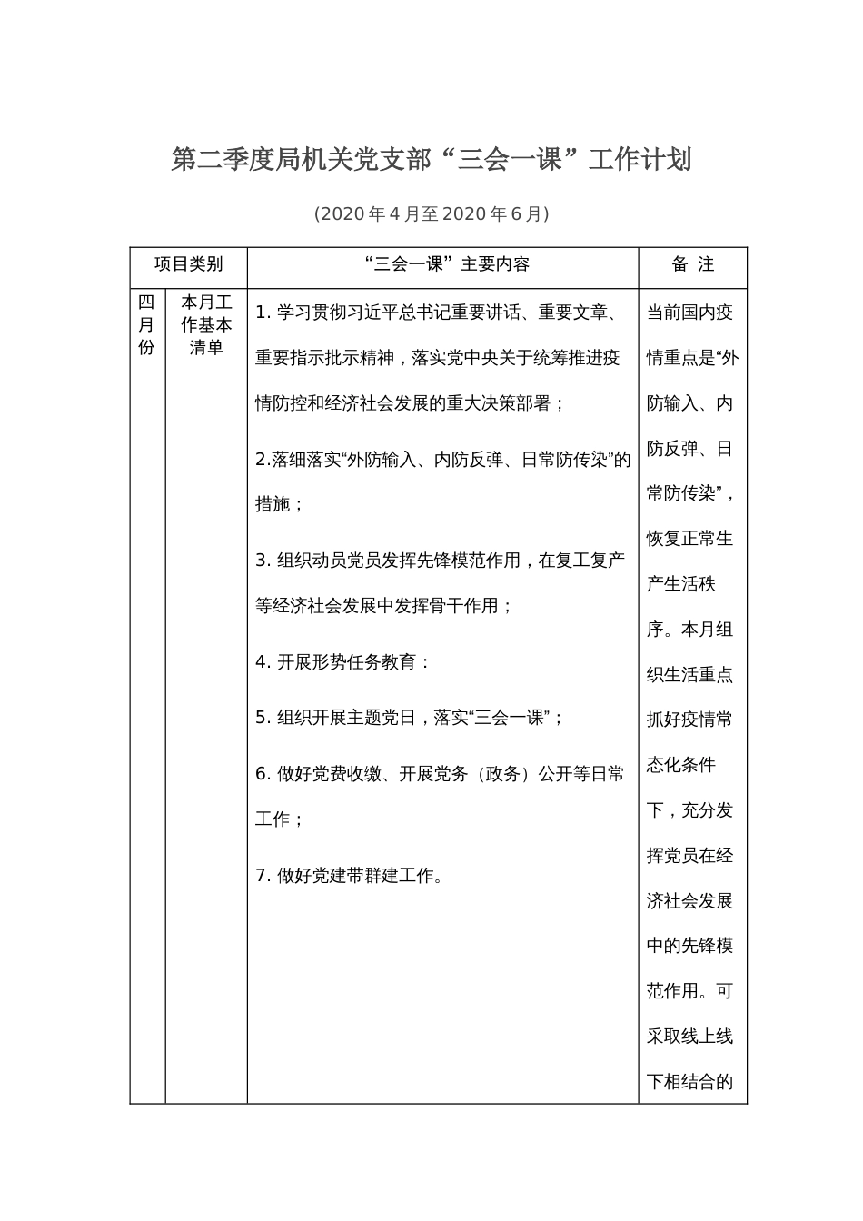 第二季度局机关党支部“三会一课”工作计划_第1页