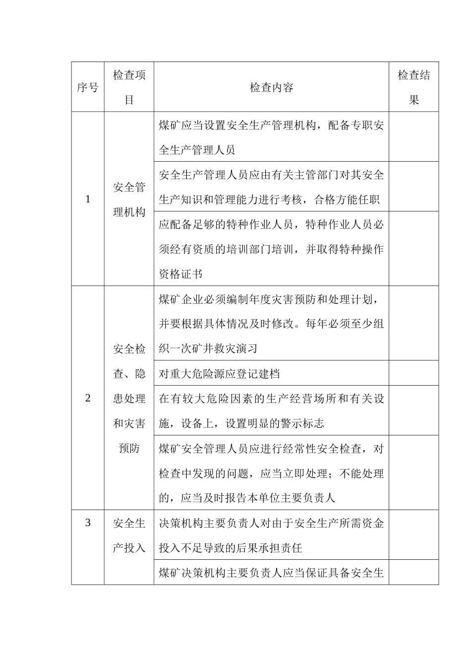 煤矿企业安全管理检查表_第1页