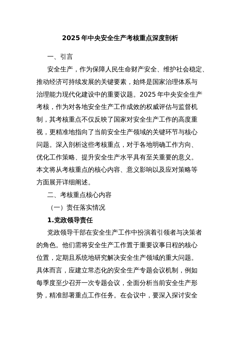 2025年中央安全生产考核重点深度剖析_第1页