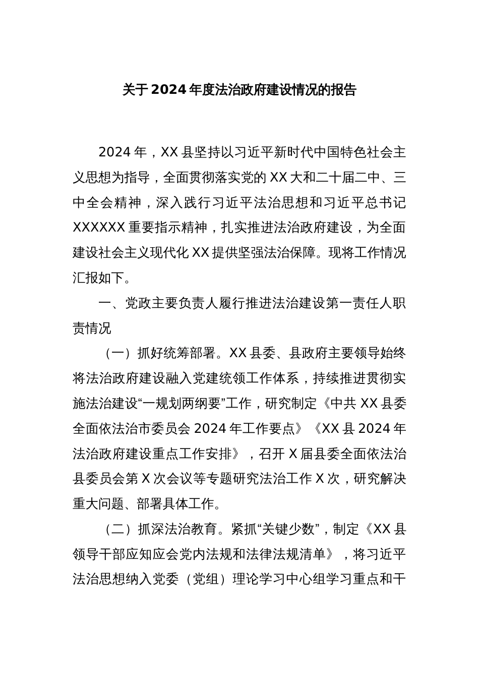 关于2024年度法治政府建设情况的报告_第1页