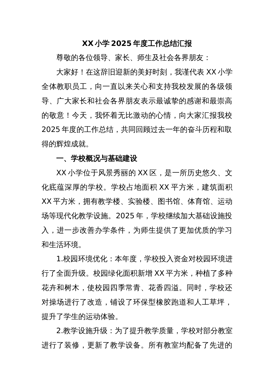XX小学2025年度工作总结汇报_第1页