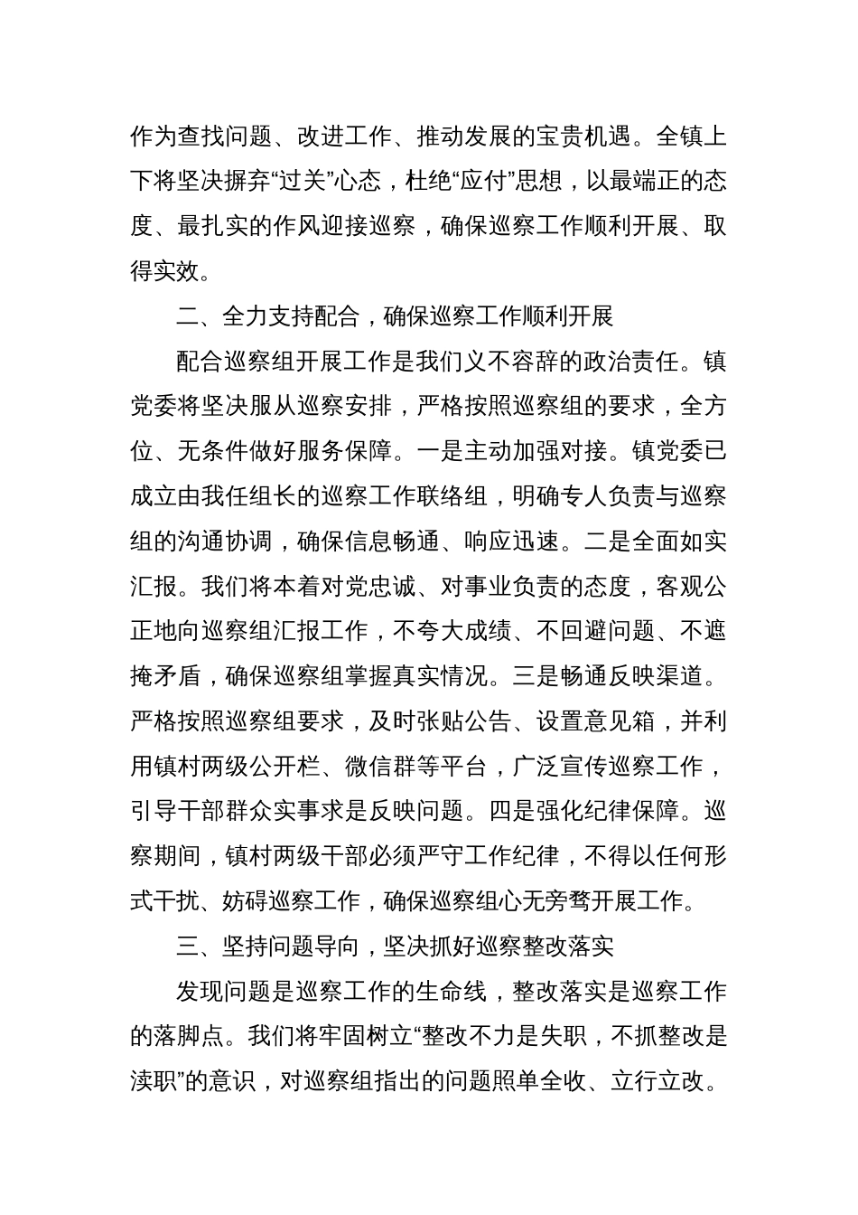 镇党委书记在县委巡察组巡察镇村工作动员会上的表态发言_第2页