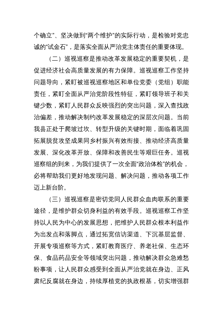 县委书记在上级党委巡视巡察工作动员会上的表态发言_第2页