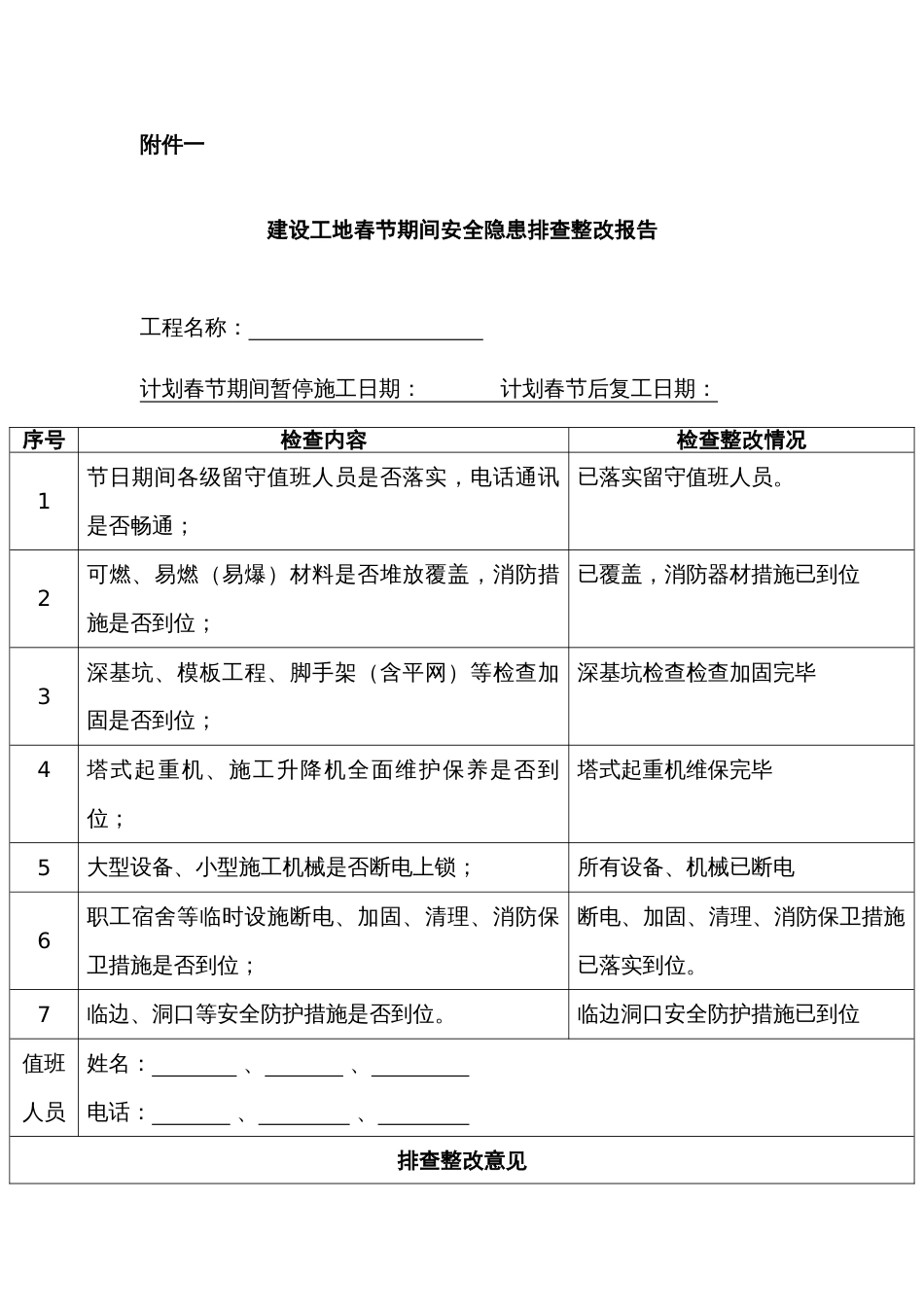 节前停工及节后复工安全隐患排查表 (2)_第1页