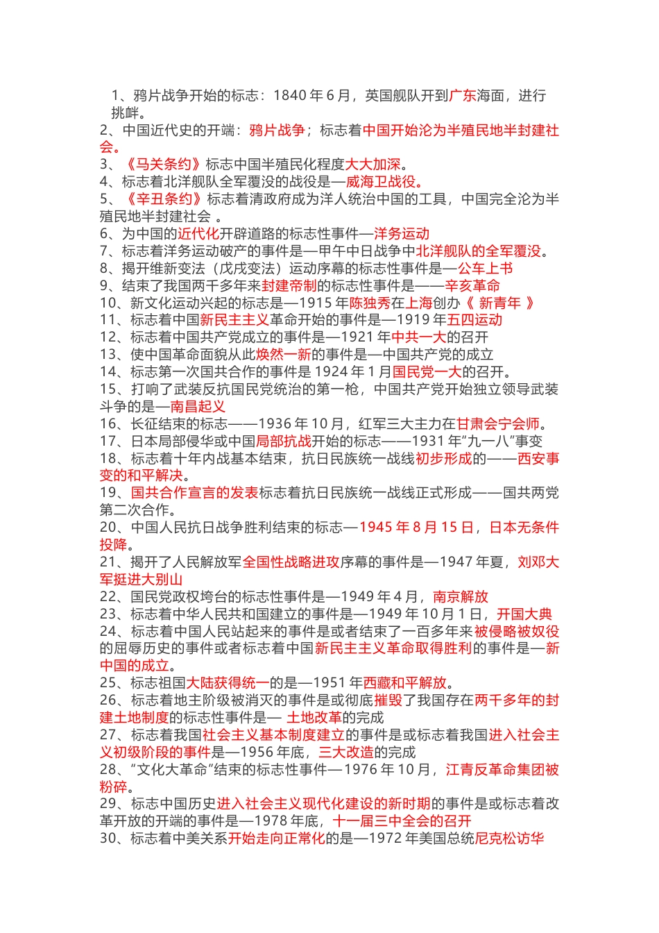 中考历史95条必背知识点_第1页