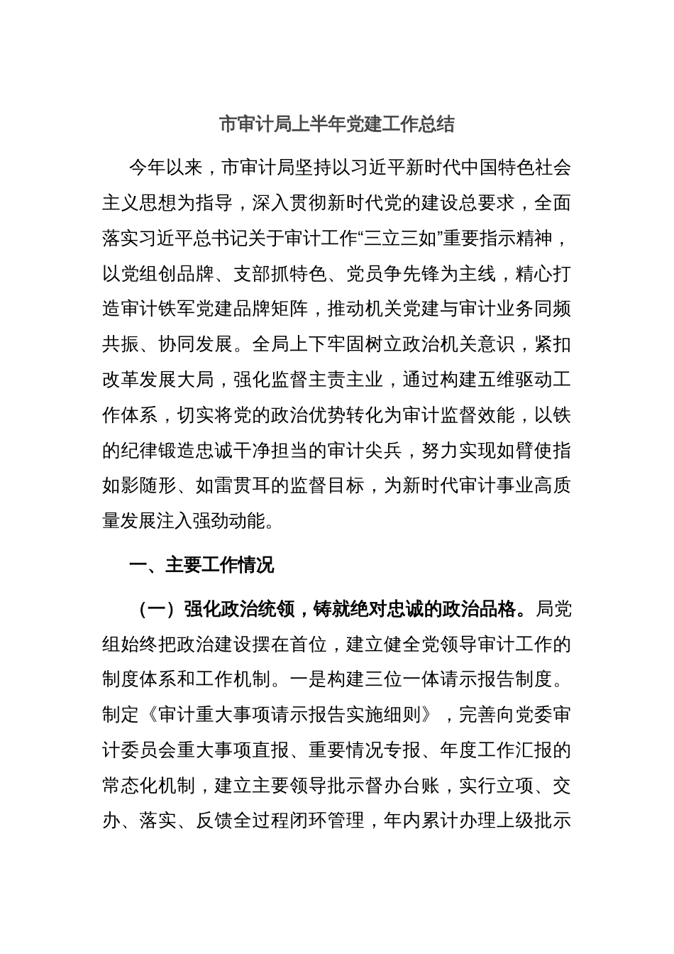 市审计局上半年党建工作总结_第1页