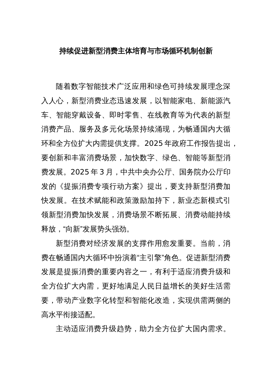 持续促进新型消费主体培育与市场循环机制创新_第1页