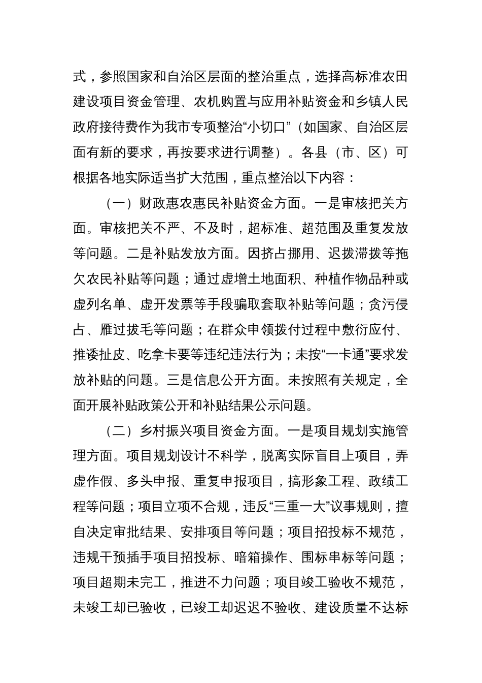 XX市乡村振兴资金使用监管突出问题专项整治工作方案_第2页