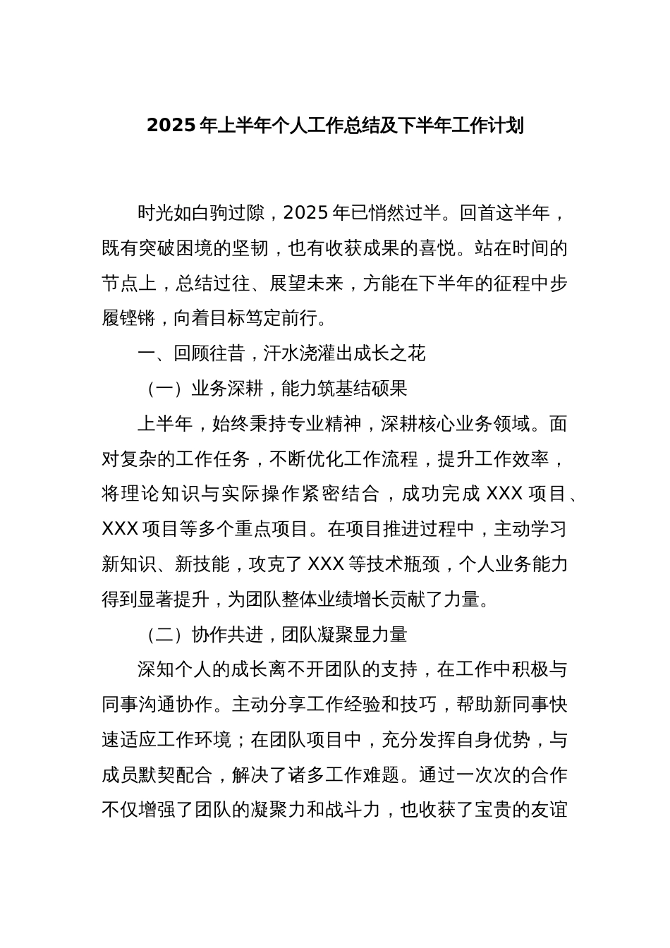 2025年上半年个人工作总结及下半年工作计划_第1页