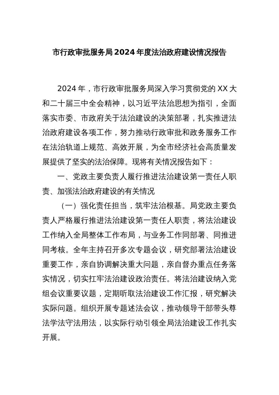 市行政审批服务局2024年度法治政府建设情况报告_第1页