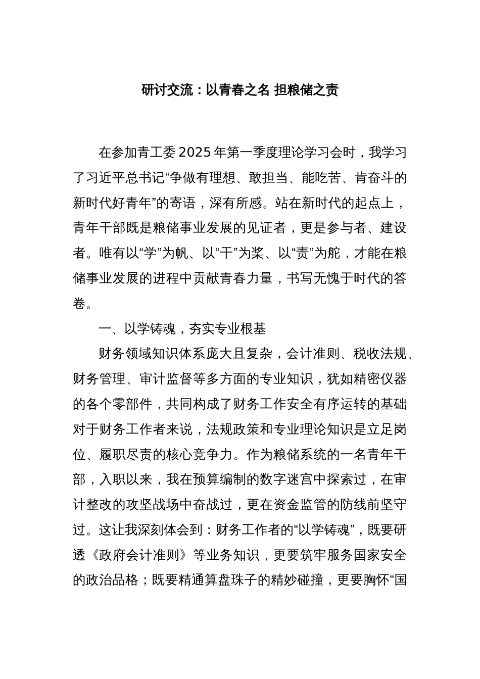 研讨交流：以青春之名 担粮储之责_第1页