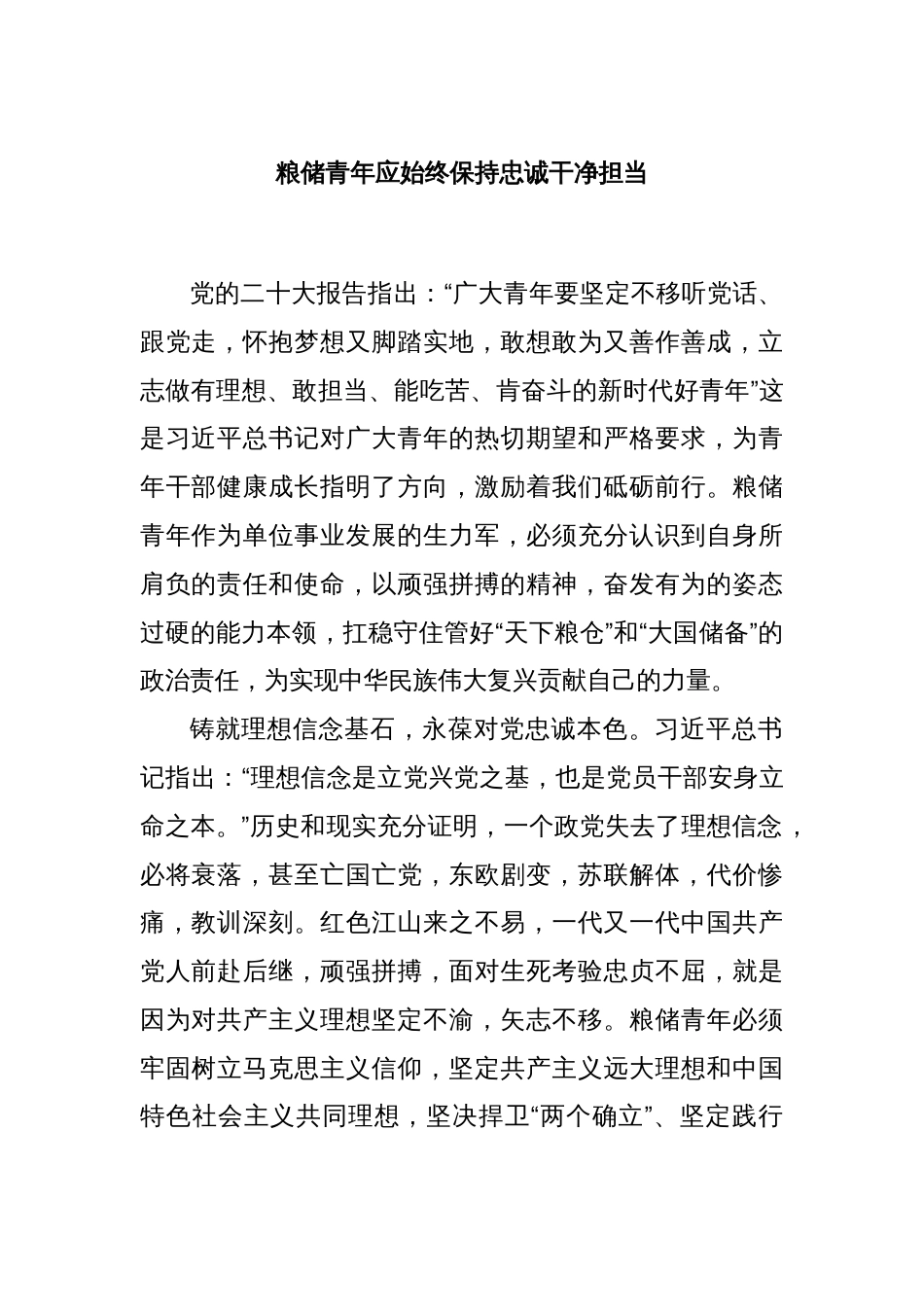 粮储青年应始终保持忠诚干净担当_第1页
