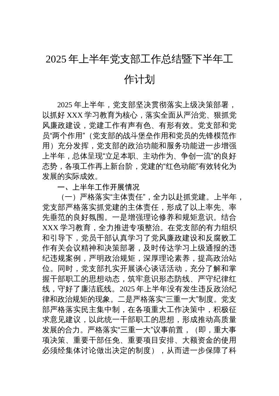 2025年上半年党支部工作总结暨下半年工作计划材料_第1页