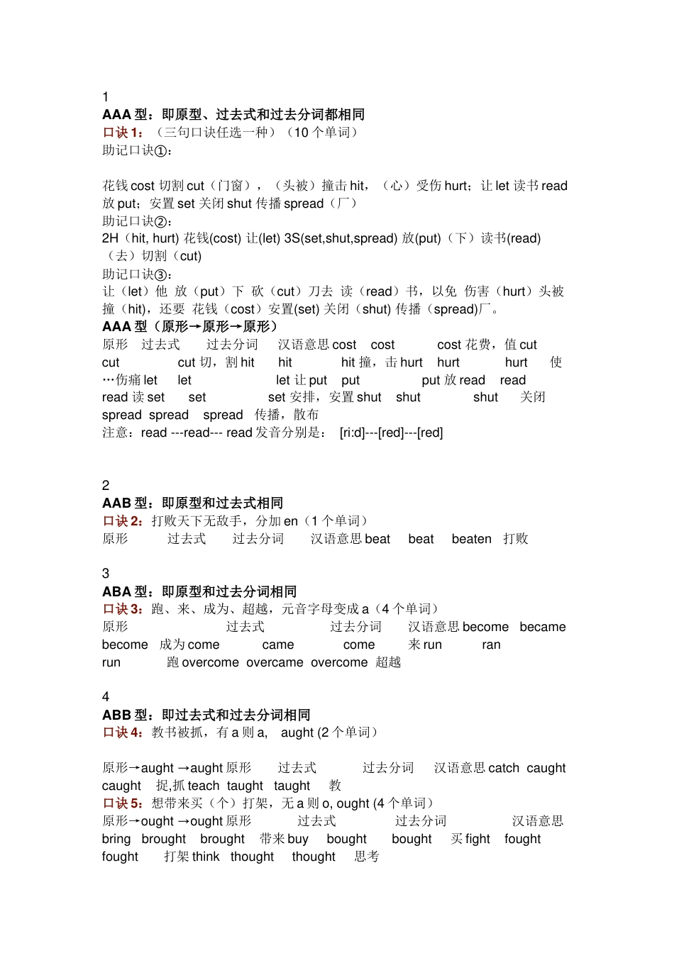 初中英语不规则动词知识点的27句口诀_第1页