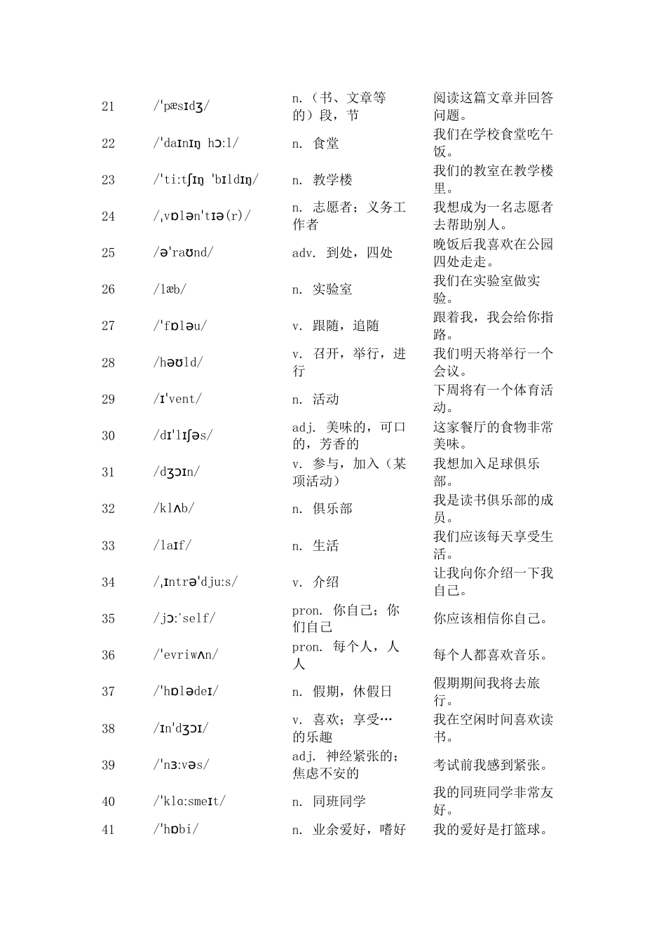 外研版七年级上册单词汉英默写版（含例句）_第2页