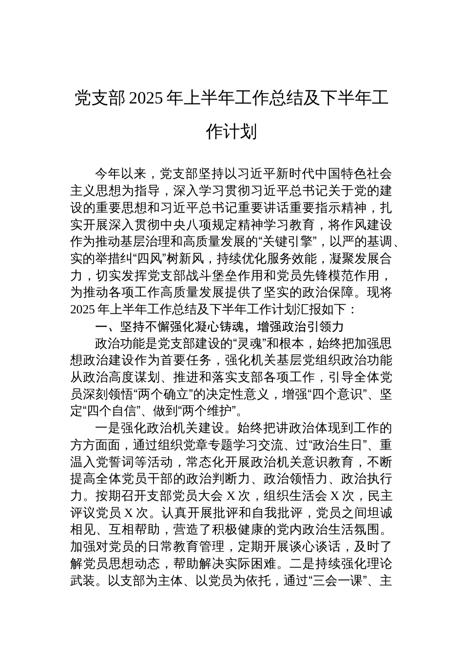 党支部2025年上半年工作总结及下半年工作计划材料_第1页