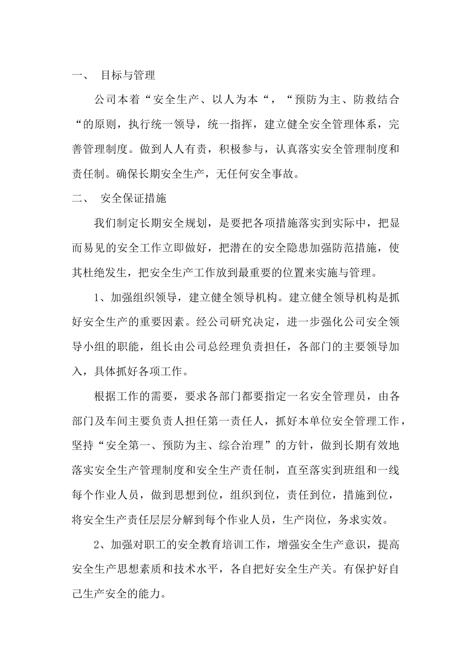 某公司企业安全生产长远规划实施方案_第1页