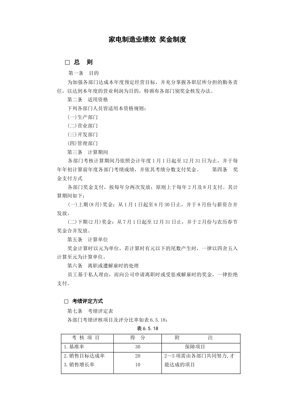 家电制造业绩效奖金制度_第1页
