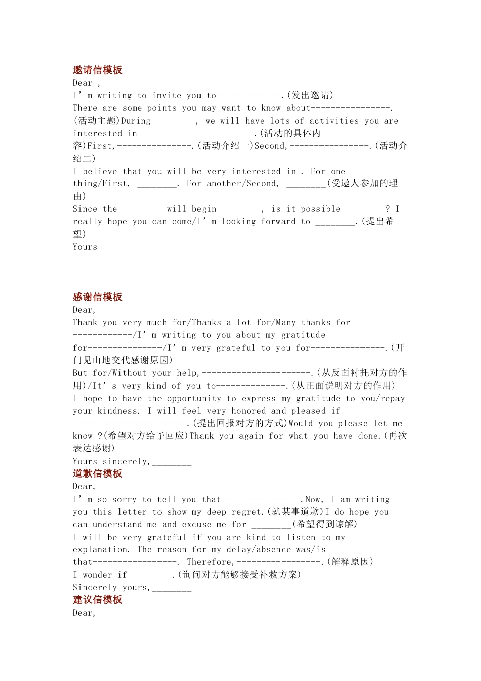 高中英语作文15套万能模板_第1页