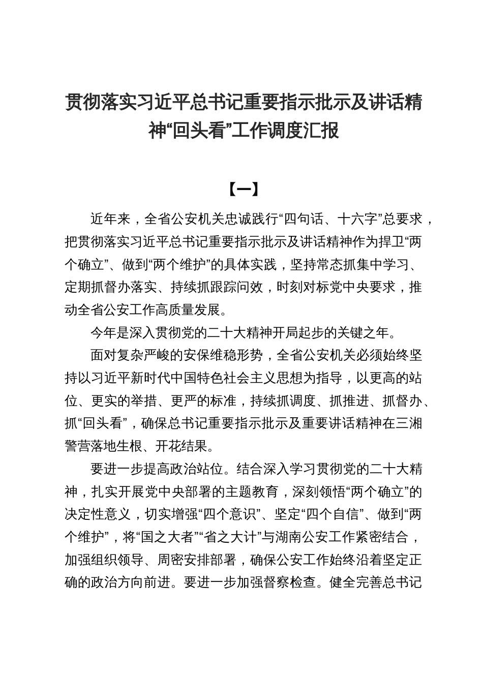 贯彻落实重要指示批示及讲话精神“回头看”工作调度汇报5篇_第1页