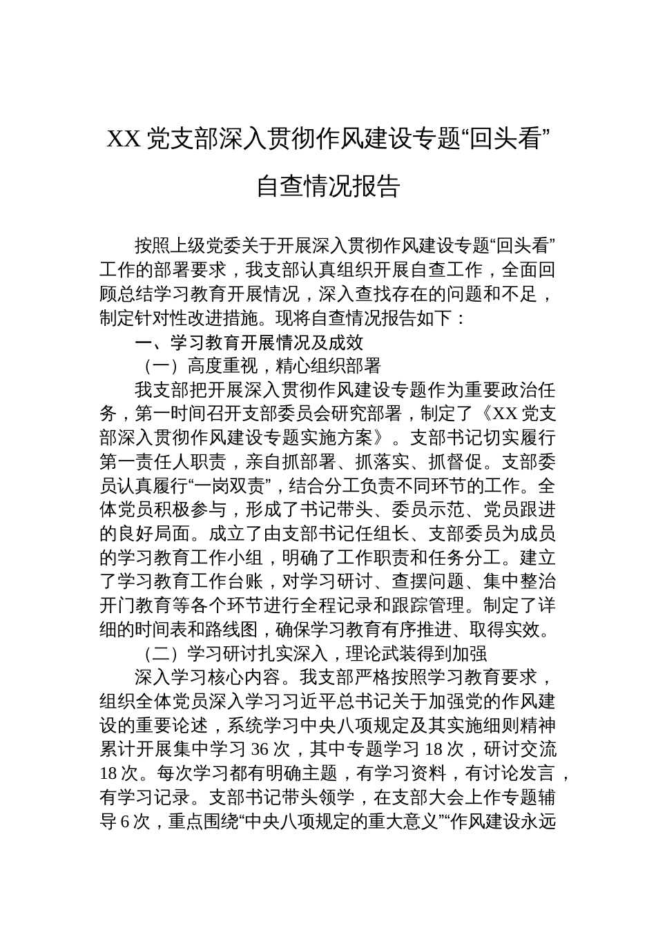 2025党支部深入贯彻作风建设专题“回头看”自查情况报告_第1页