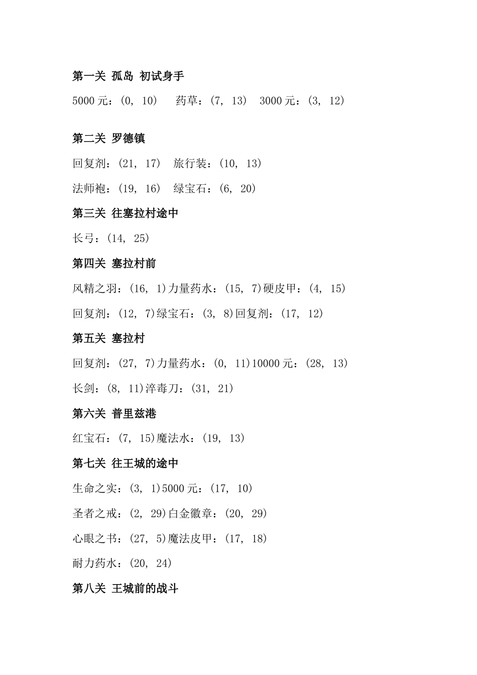 攻略：炎龙Ⅱ威力加强版宝物坐标_第1页