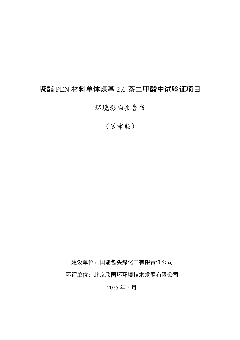 聚酯PEN材料单体煤基2,6-萘二甲酸中试验证项目环境影响报告书_第1页