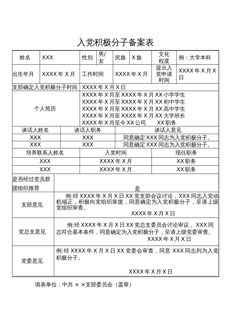 入党积极分子备案表_党支部填写_第1页