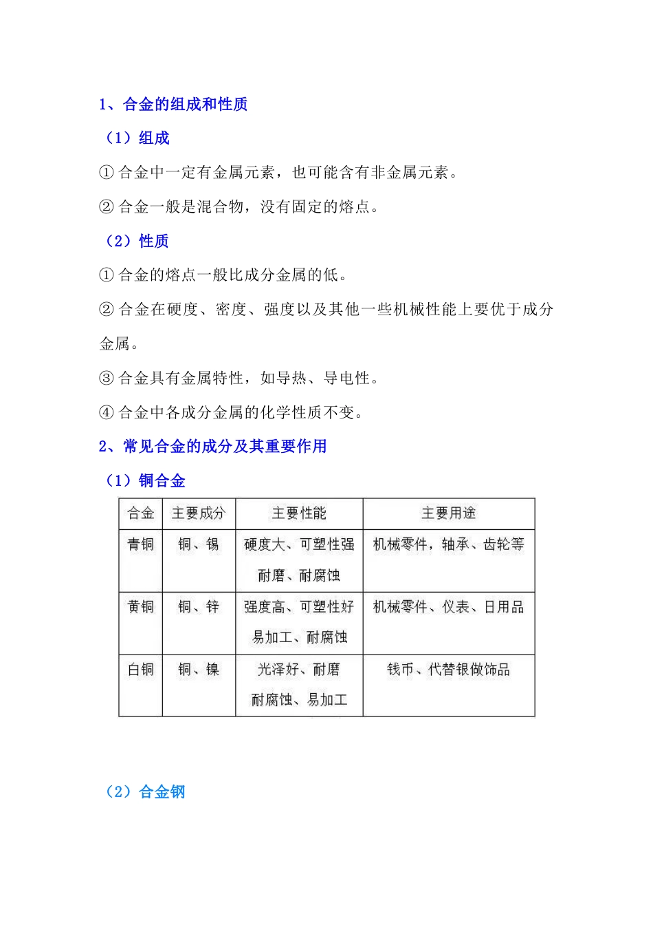 高中化学常见合金的成分及其重要应用_第1页
