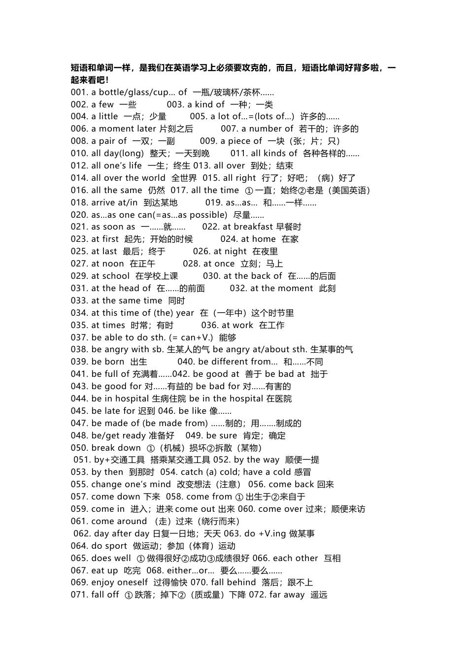 常见的218条高中英语基础短语_第1页
