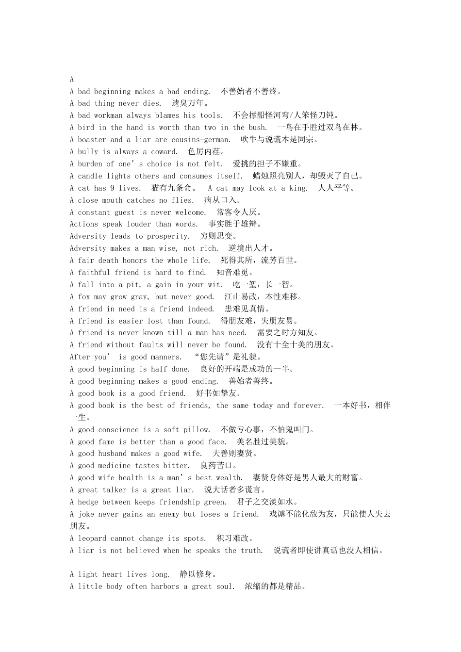 适合高中英文写作的500条谚语(A-Y)_第1页