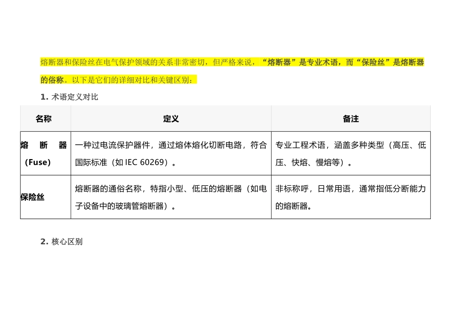 电工培训资料：熔断器与保险丝的区别_第1页