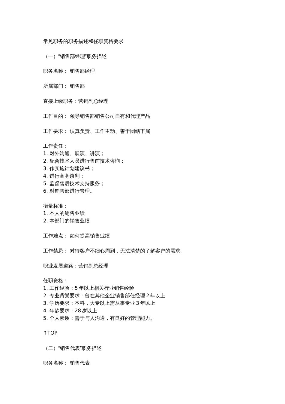 常见职务的职务描述和任职资格要求_第1页
