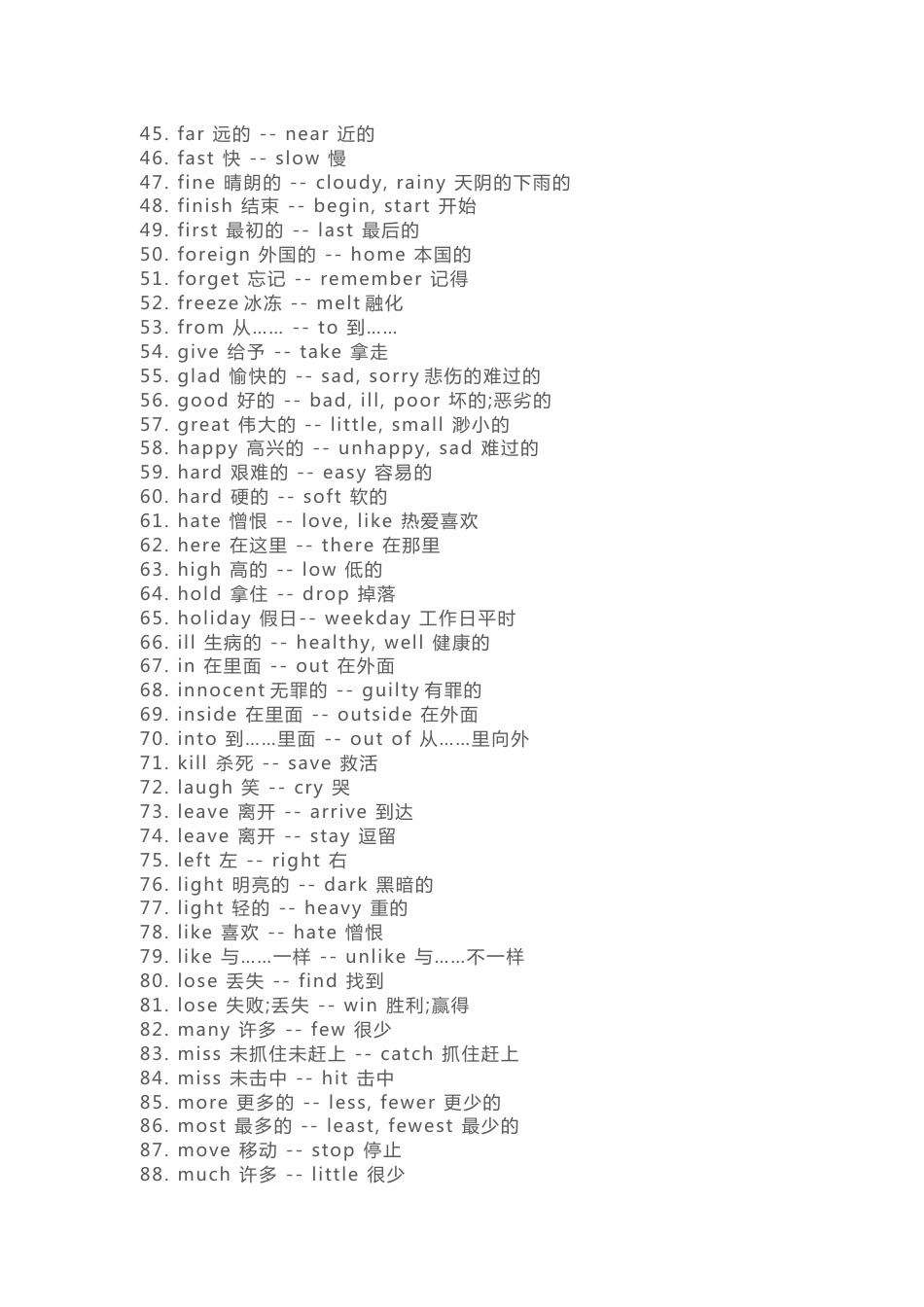 小学英语常见的120对反义词_第2页