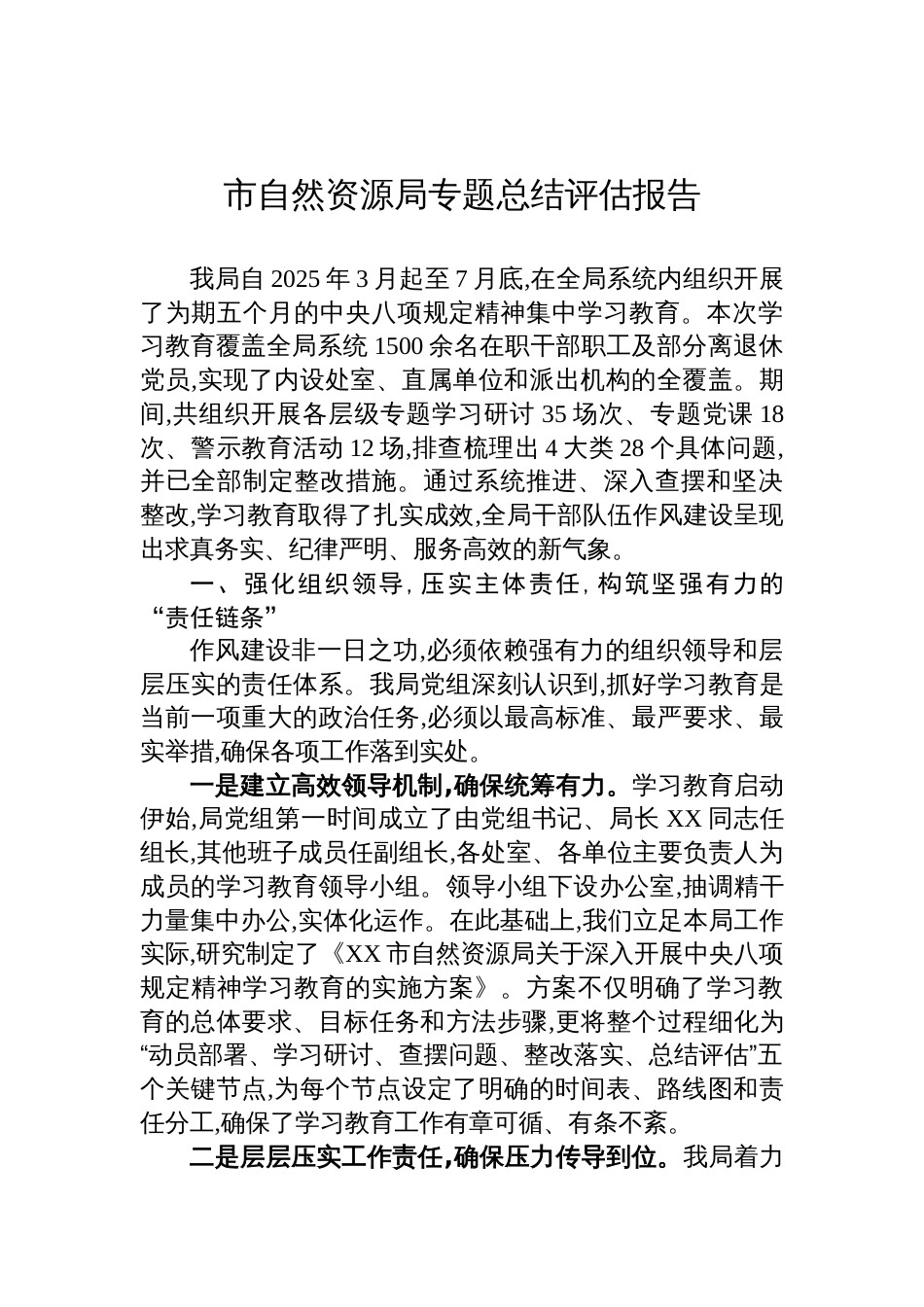 2025自然资源局学习教育总结评估报告_第1页