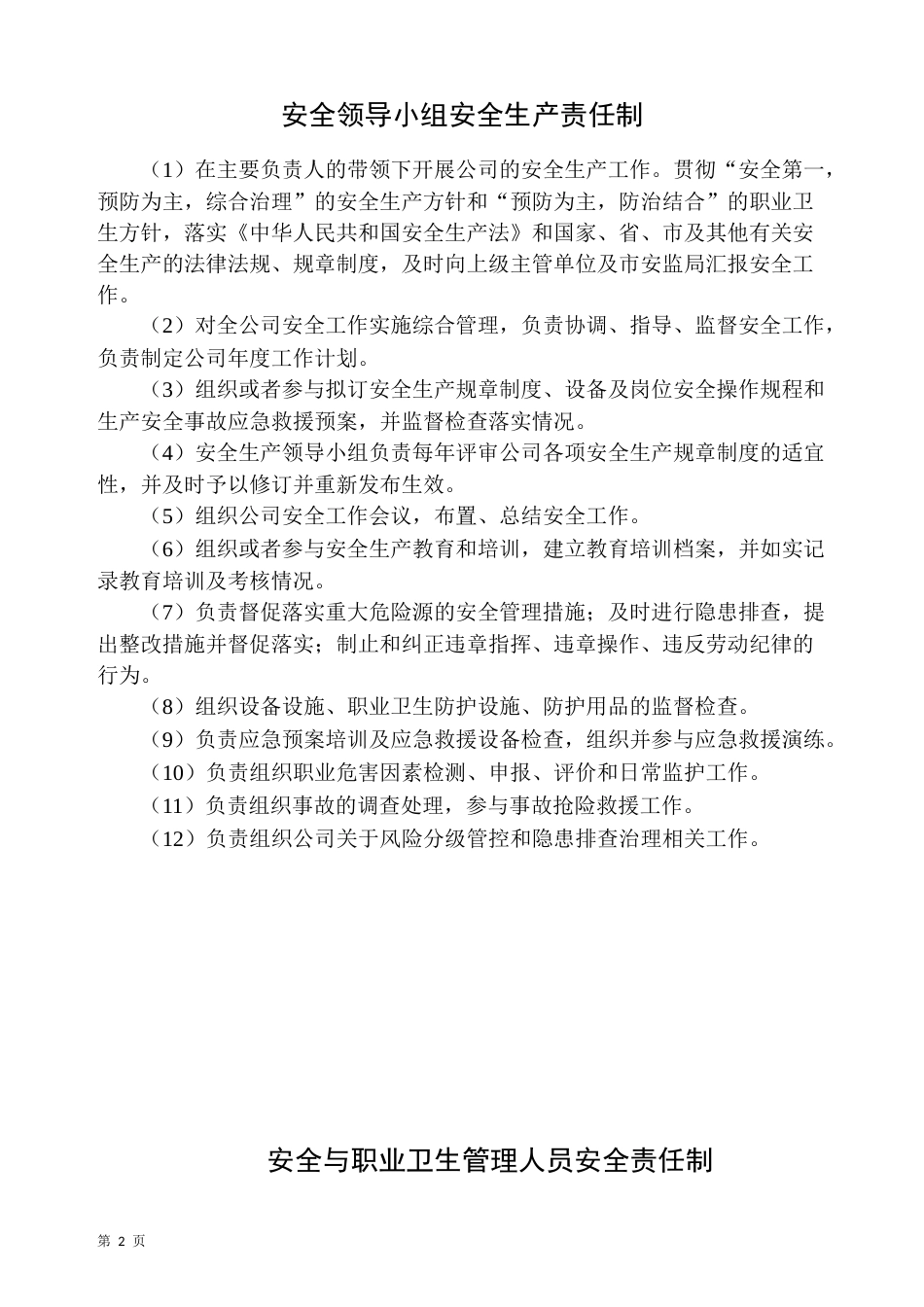 某公司双重预防体系建设之安全生产责任制度_第2页